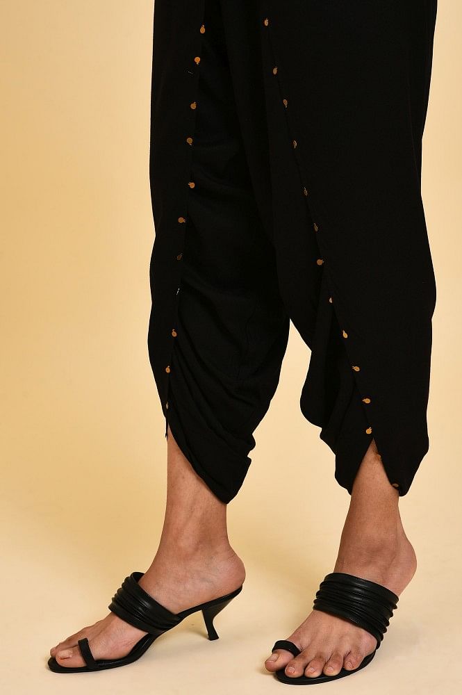 RI.Ritu Kumar Printed Top Dhoti Pant Set | Women, Kurta Sets, Fusion Style  Sets, Dhoti Sets, Black, Silk Satin, Round, Three Fo… | Dhoti pants, Aza  fashion, Fashion